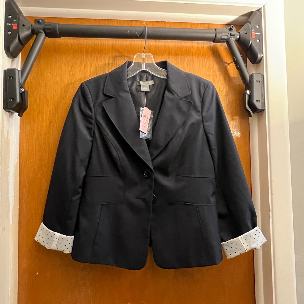 NWT Ann Taylor Navy Blazer polka dot cuffs 6P